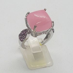 Pink Burmese Jade Sterling Silver Ring Sz 7